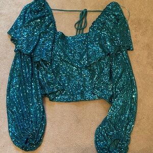 NWT Free people Sequin Teal Women's Top